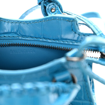 Balenciaga Calfskin Crocodile Embossed Neo Classic Hardware Super Nano City Crossbody Turquoise 6 of 9
