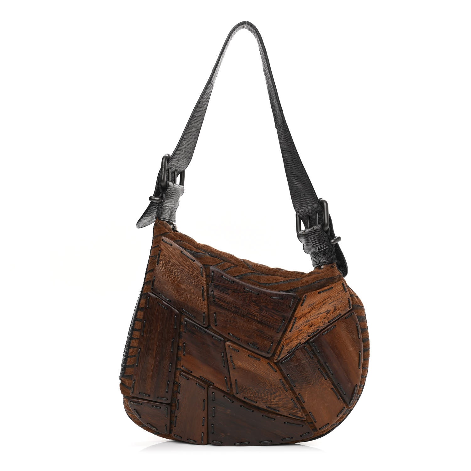 Fendi Lizard Wood Patchwork Oyster Brown 1 of 14