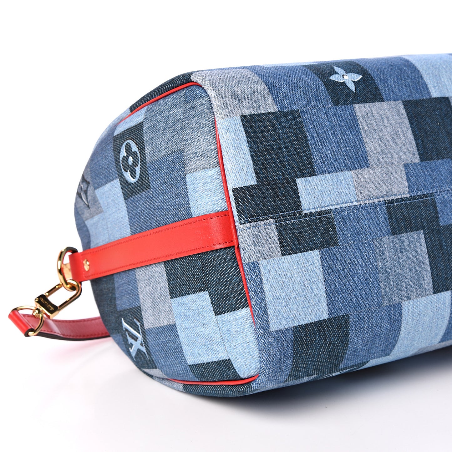 Denim Damier Monogram Patchwork Speedy Bandouliere 30 Blue Rouge