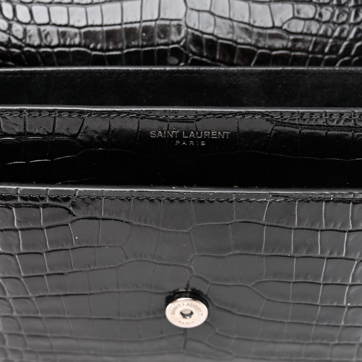 Calfskin Crocodile Embossed Medium Monochrome Monogram Sunset Black