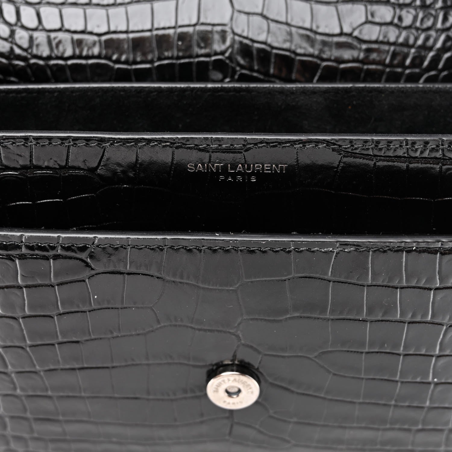 Saint Laurent Calfskin Crocodile Embossed Medium Monochrome Monogram Sunset Black 6 of 10