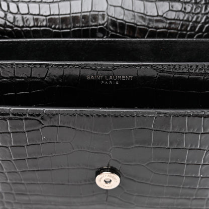 Saint Laurent Calfskin Crocodile Embossed Medium Monochrome Monogram Sunset Black 6 of 10