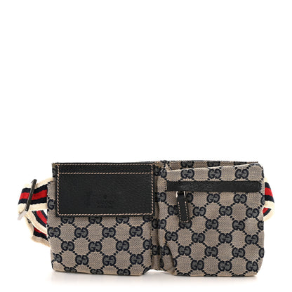 Gucci GG Monogram Web Double Pocket Belt Bag Navy 1 of 13