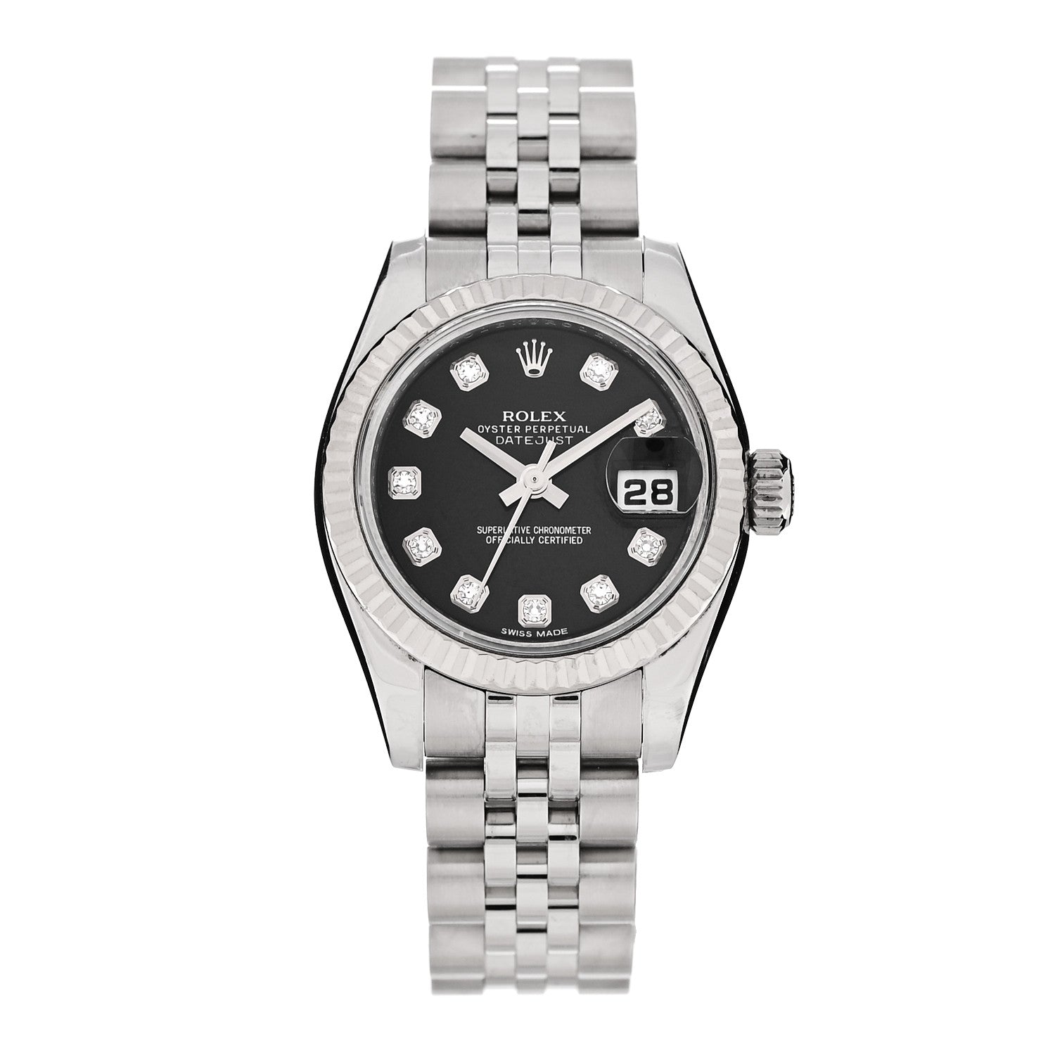 Rolex Stainless Steel 18K White Gold Diamond 26mm Oyster Perpetual Datejust Watch Black 179174 1 of 5