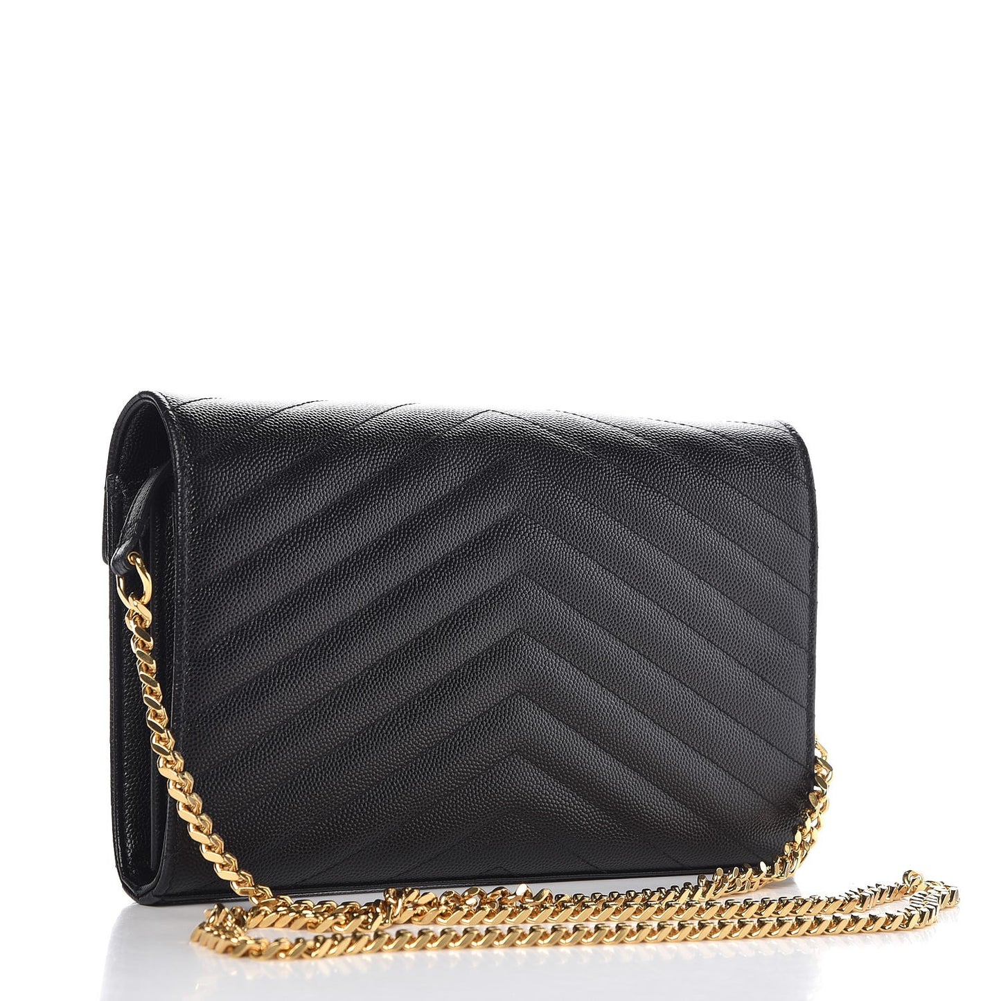 Grain De Poudre Matelasse Chevron Monogram Chain Wallet Black