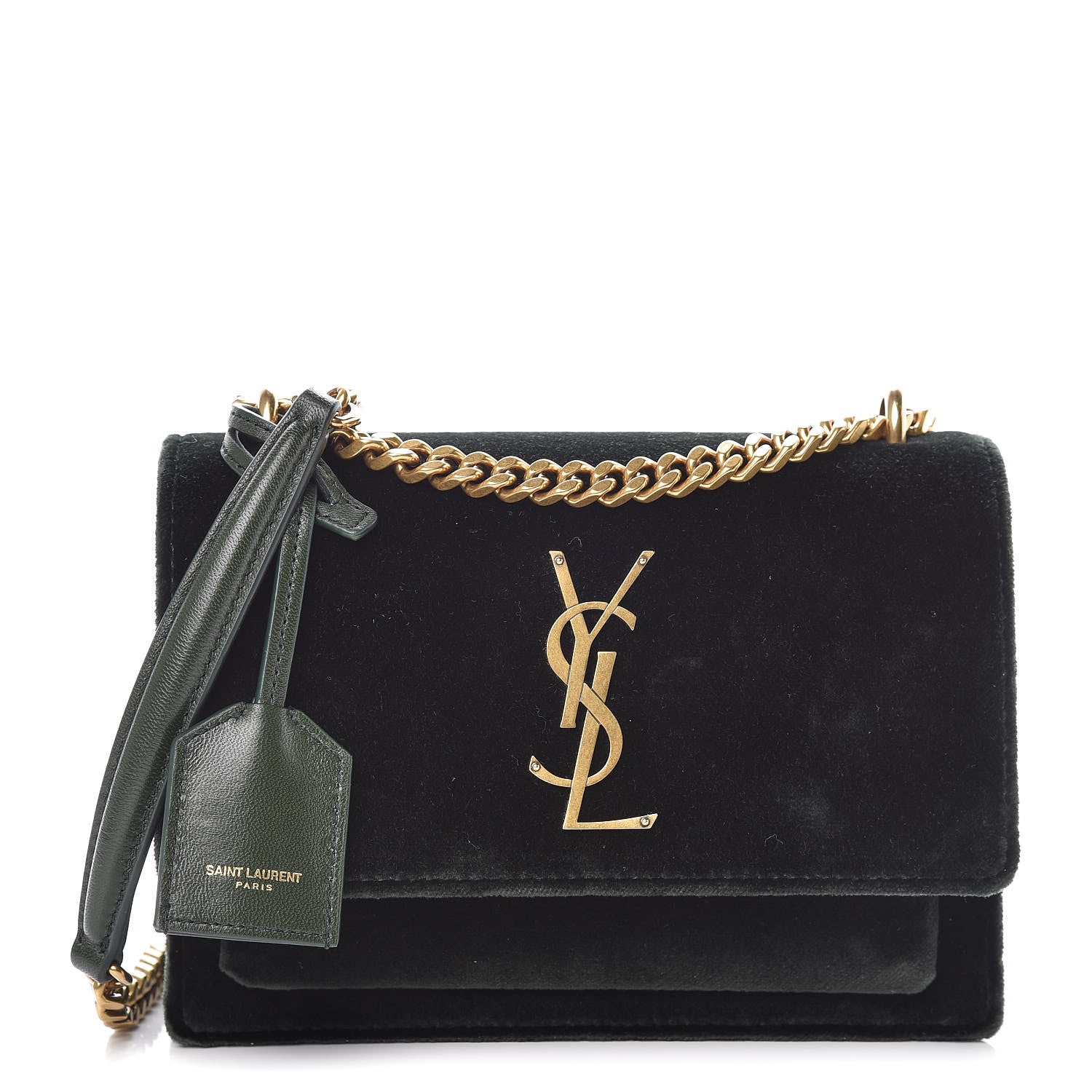 Saint Laurent Velvet Small Monogram Sunset Dark Green 1 of 8