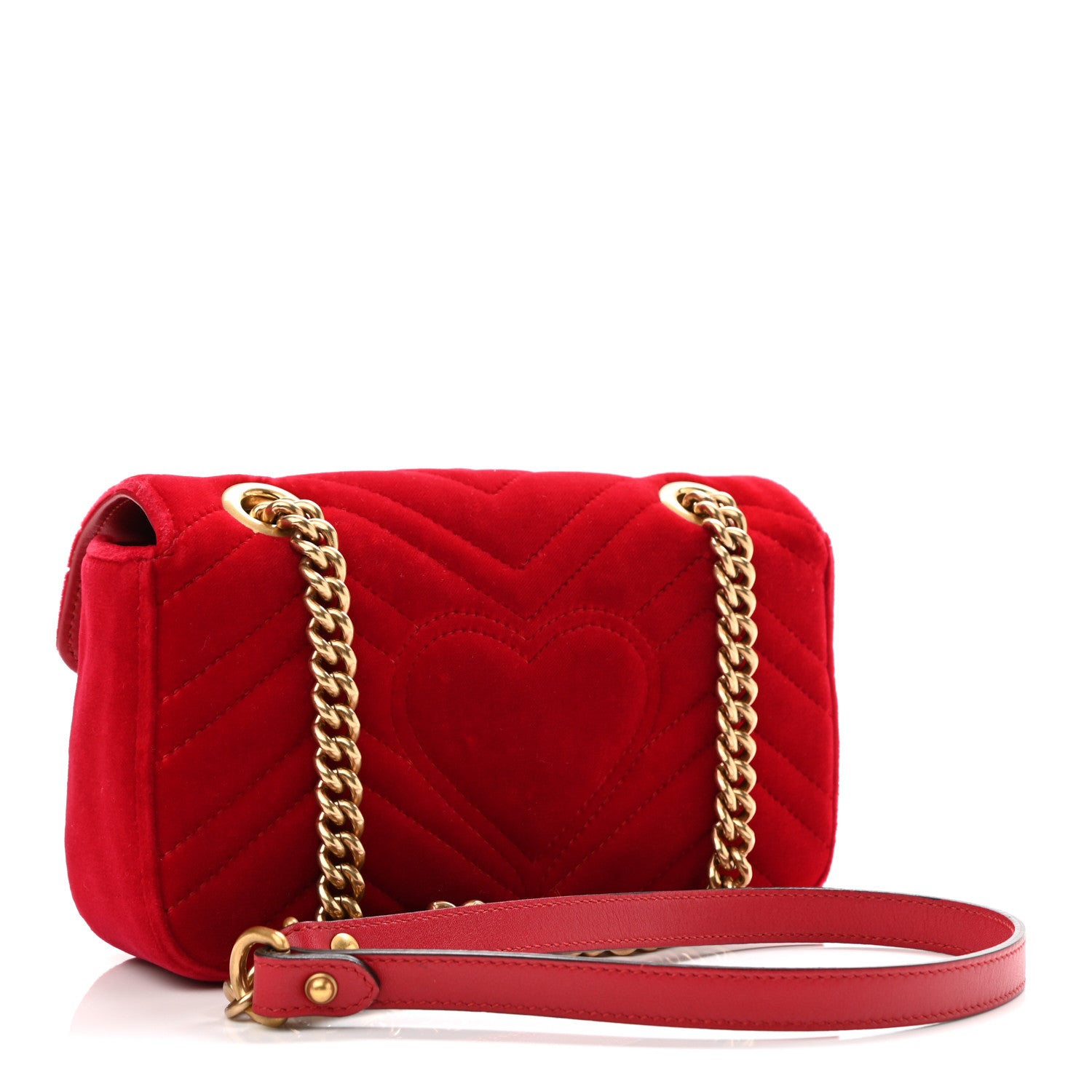 Gucci Velvet Matelasse Mini GG Marmont Shoulder Bag Hibiscus Red 3 of 10