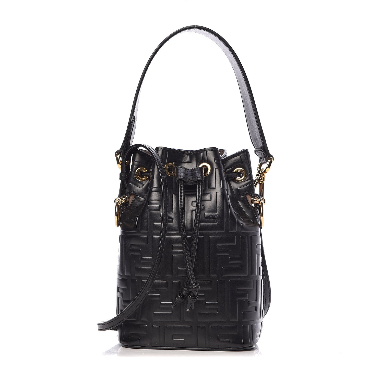 Vitello Liberty F is Fendi FF 1974 Embossed Mini Mon Tresor Bucket Bag Black