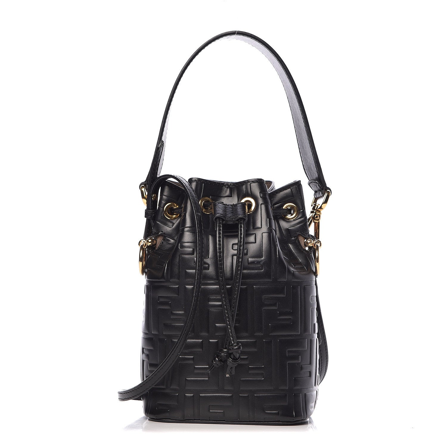 Fendi Vitello Liberty F is Fendi FF 1974 Embossed Mini Mon Tresor Bucket Bag Black 1 of 12
