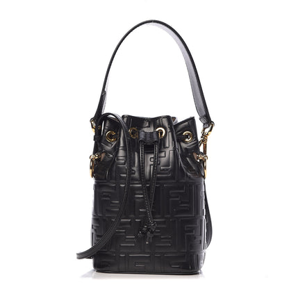 Fendi Vitello Liberty F is Fendi FF 1974 Embossed Mini Mon Tresor Bucket Bag Black 1 of 12