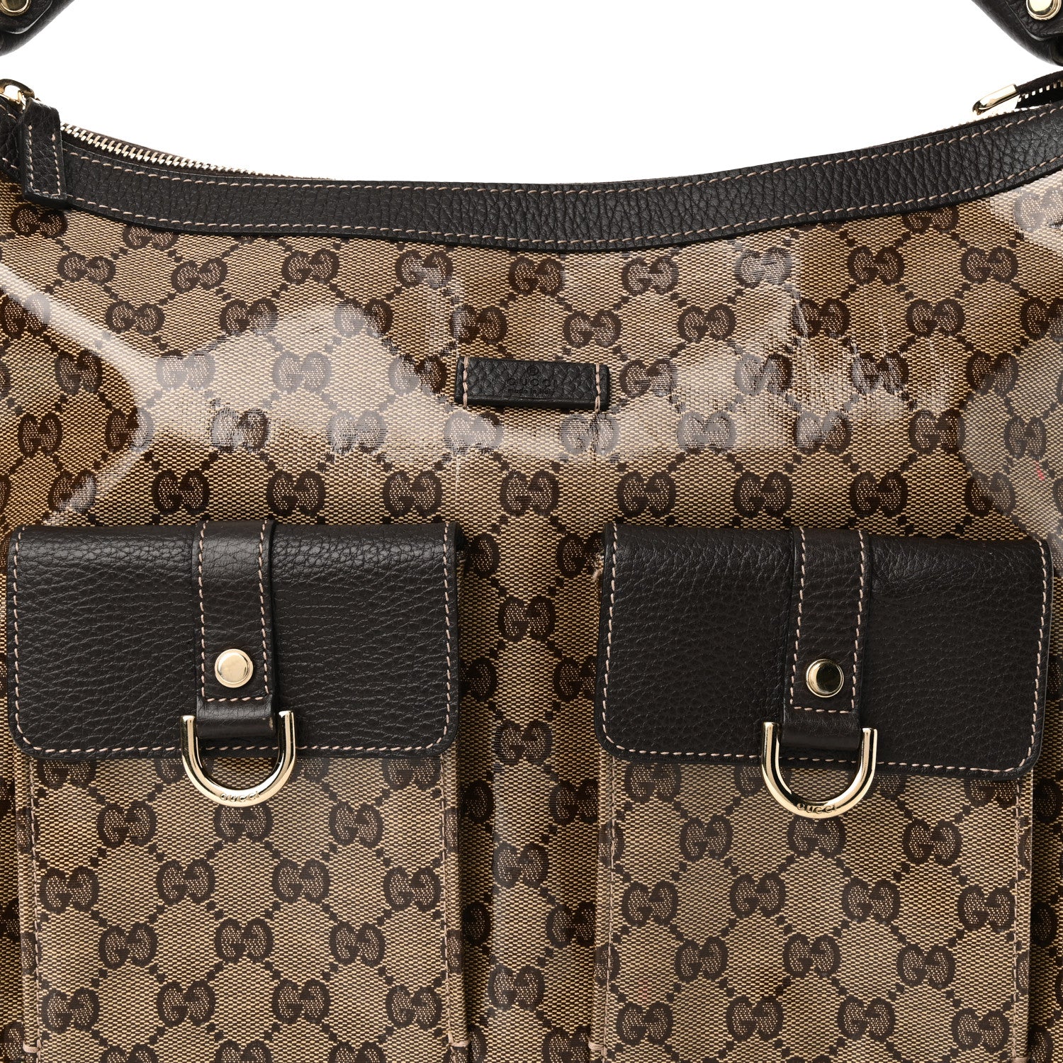 Gucci Crystal Monogram Medium Abbey Pocket Hobo Tote Dark Brown 8 of 10