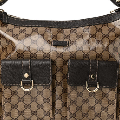 Gucci Crystal Monogram Medium Abbey Pocket Hobo Tote Dark Brown 8 of 10