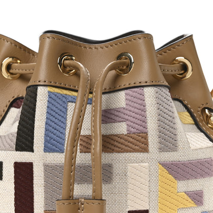 Fendi Canvas Vitello King FF Embroidered Mini Mon Tresor Bucket Bag Dusty Mauve Cappuccino Multicolor 8 of 10