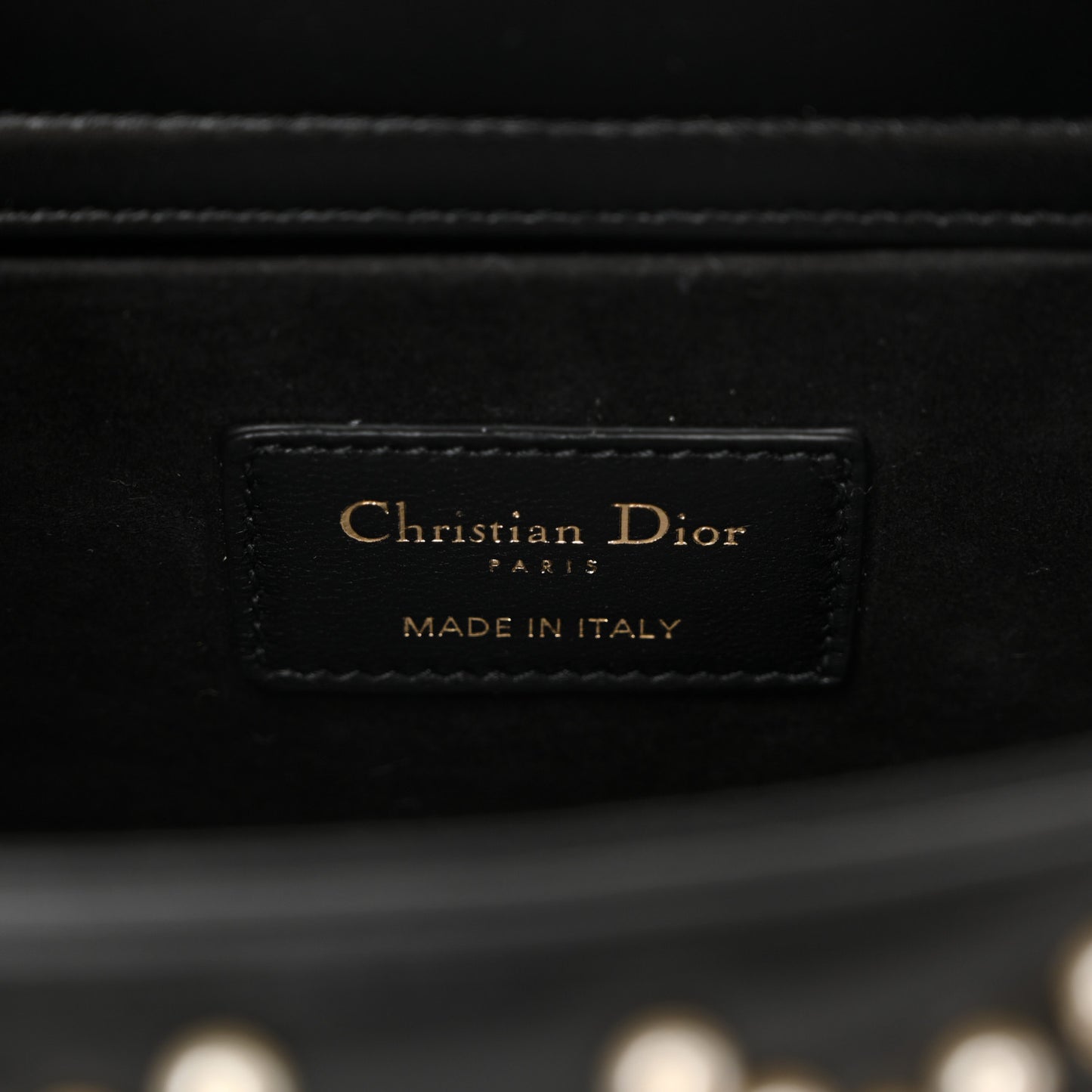 Lambskin Cannage Pearl Studded Small Lady D-Joy Black