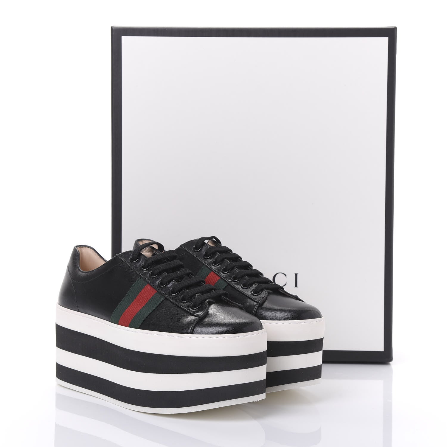 Gucci Malaga Kid Peggy Platform Sneakers 37.5 Black White 9 of 9