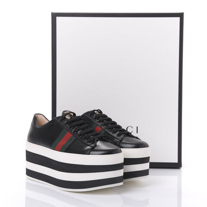 Gucci Malaga Kid Peggy Platform Sneakers 37.5 Black White 9 of 9