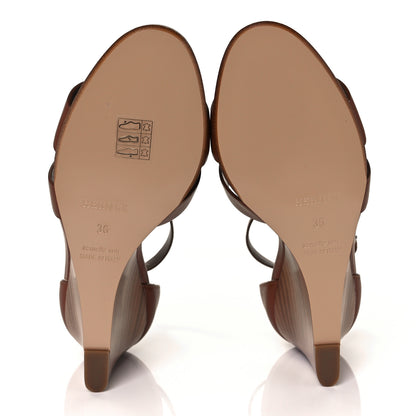Hermes Calfskin Legend Wedge Sandals 36 Gold 5 of 12