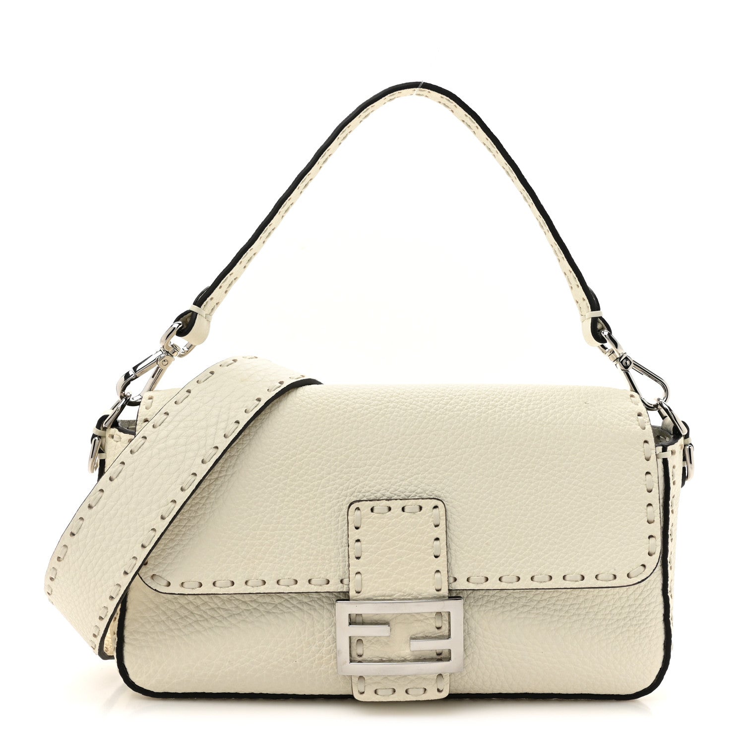 Fendi Cuoio Roma Sellerissima Nappa Sintetica Tape Stitch Baguette Bianco Ice 1 of 10