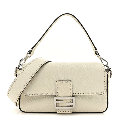 Fendi Cuoio Roma Sellerissima Nappa Sintetica Tape Stitch Baguette Bianco Ice 1 of 10