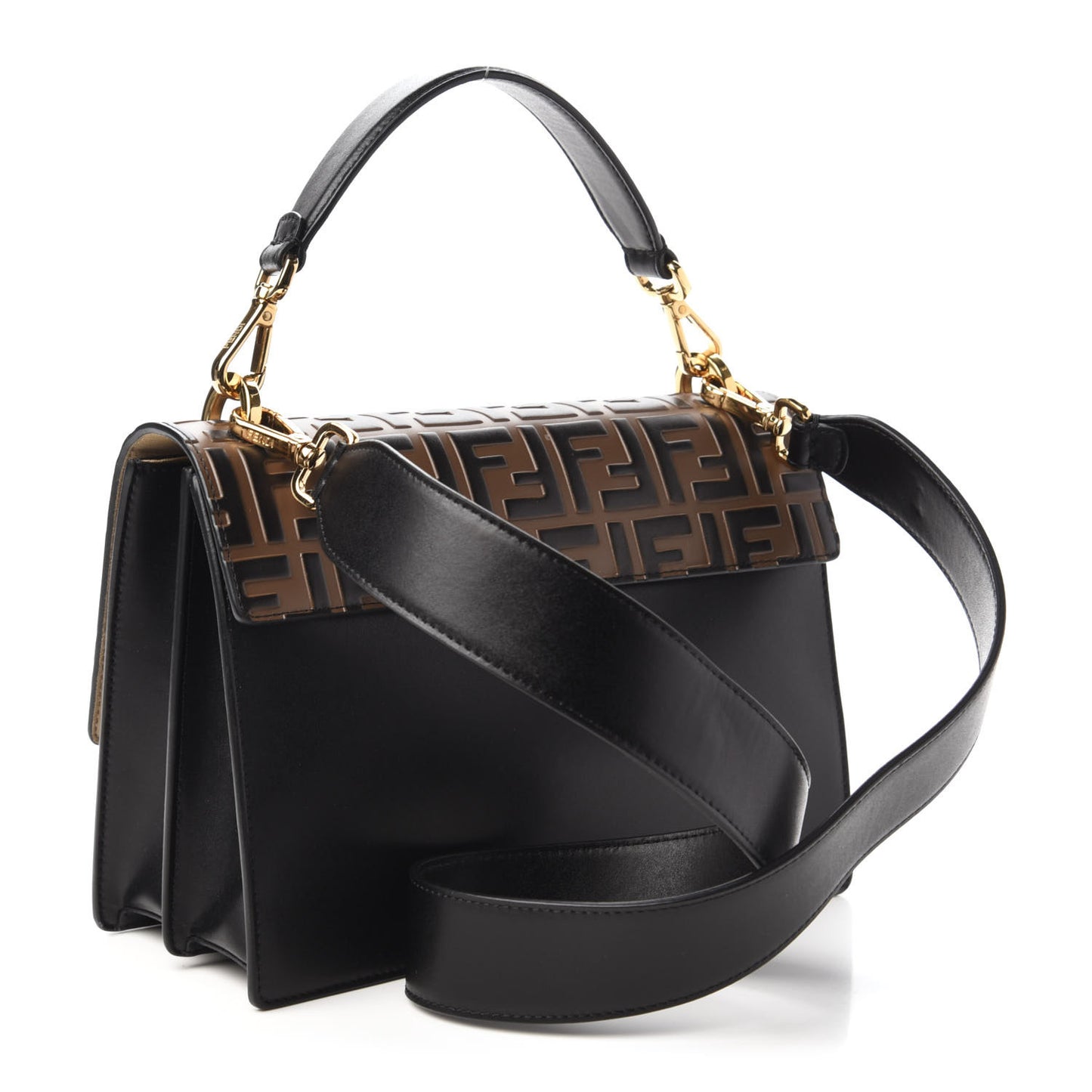 Vitello Liberty Bi-Color FF 1974 Embossed Kan U Shoulder Bag Black Maya