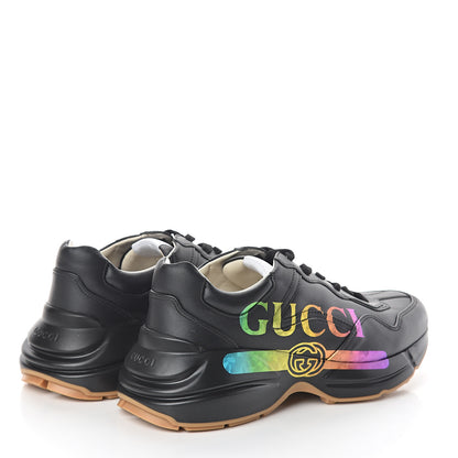 Gucci Calfskin Iridescent Logo Mens Rhyton Sneakers 7 Black 4 of 7