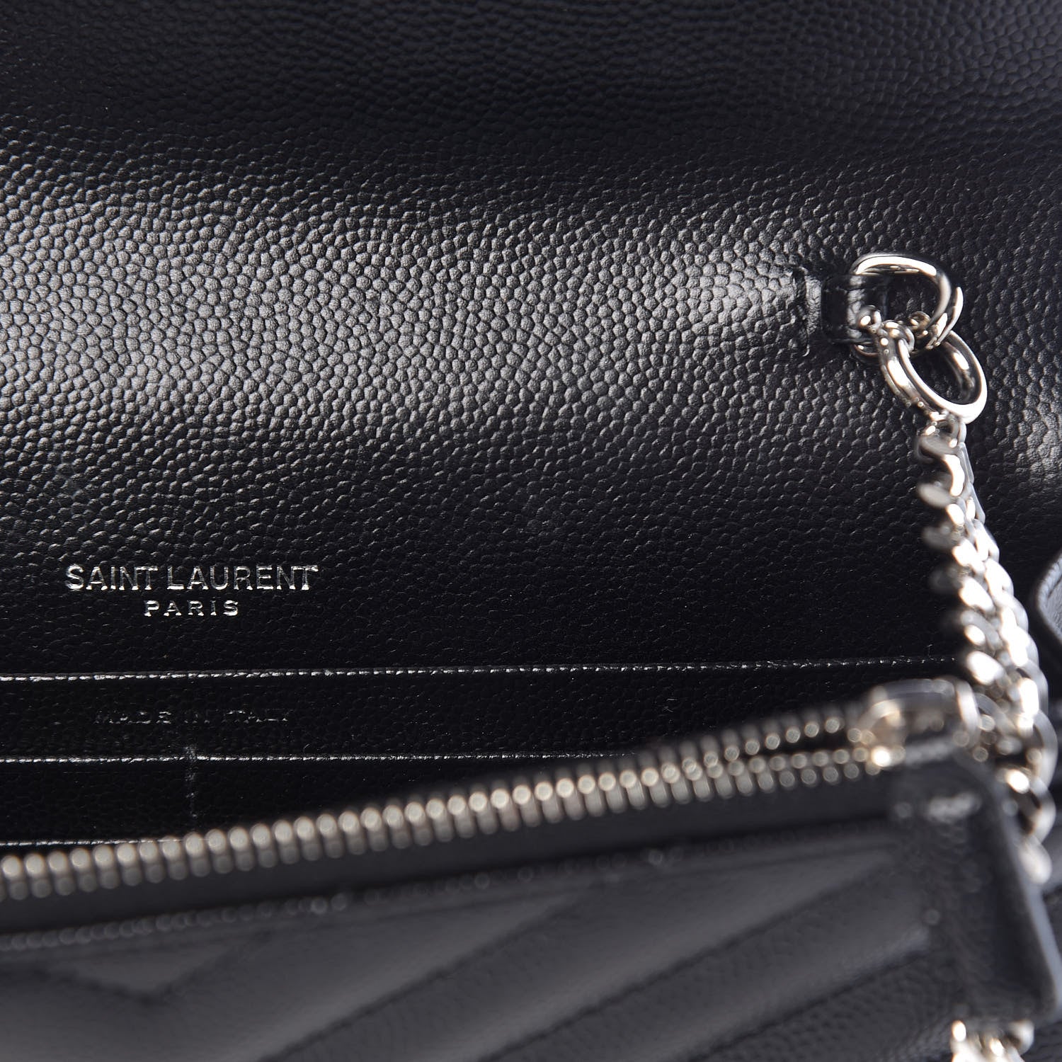Saint Laurent Grain De Poudre Matelasse Chevron Monogram Envelope Chain Wallet Black 11 of 13