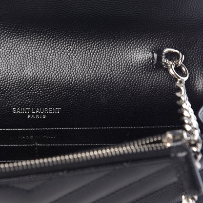 Saint Laurent Grain De Poudre Matelasse Chevron Monogram Envelope Chain Wallet Black 11 of 13