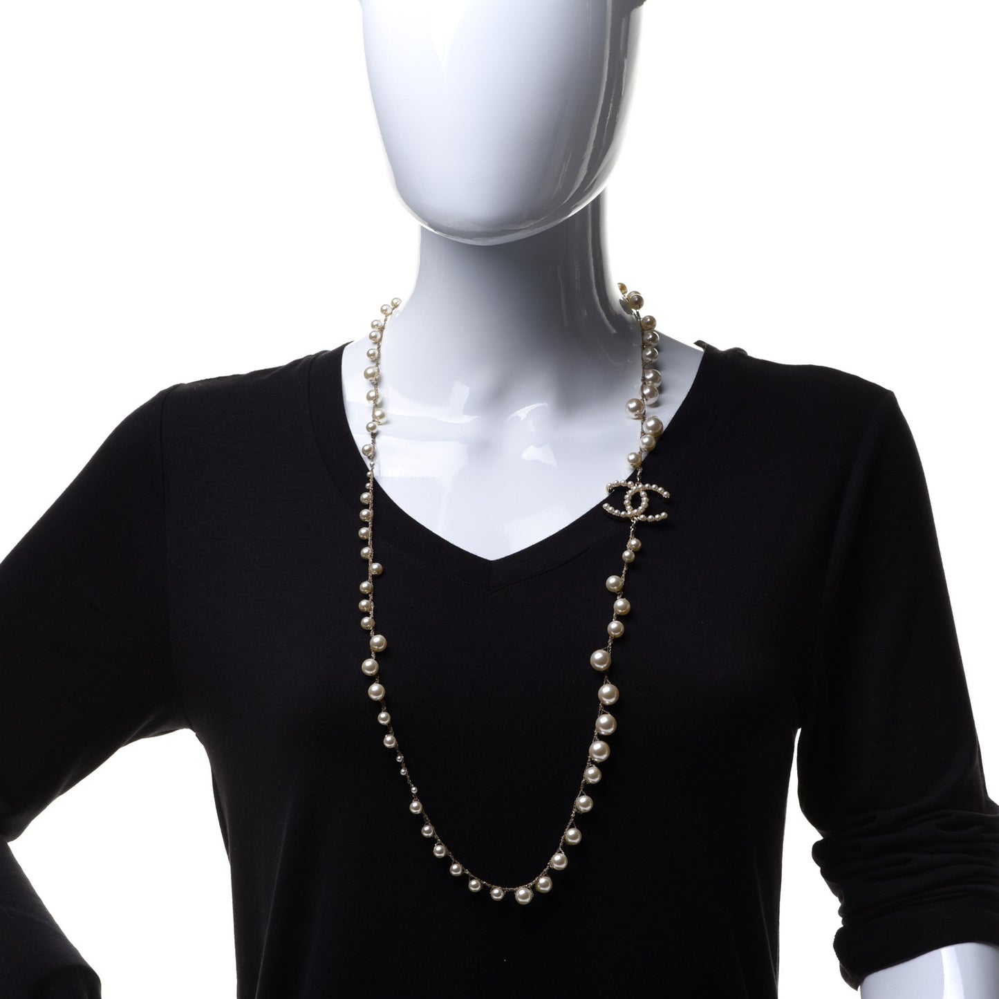 Pearl CC Long Necklace Gold Pearly White