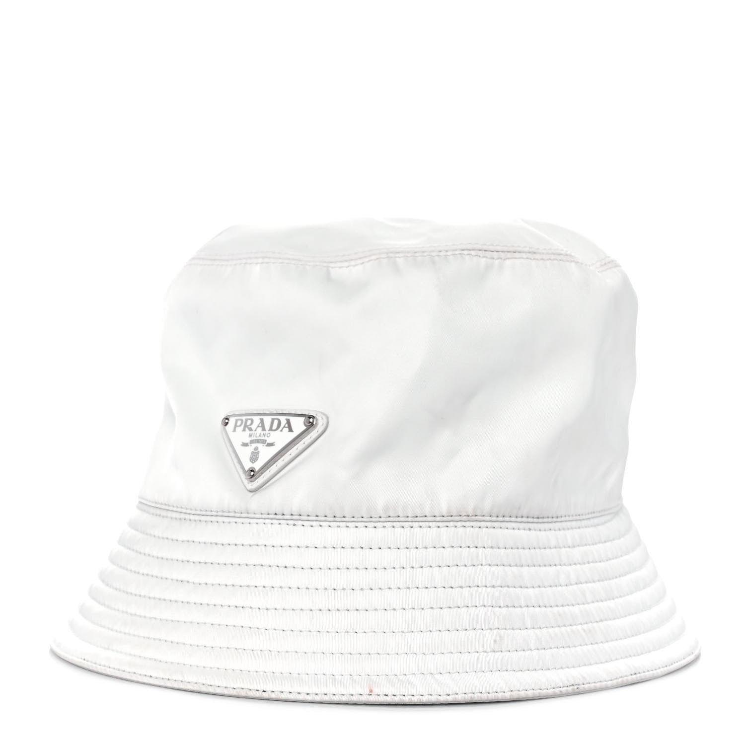 Prada Re-Nylon Metal Triangle Logo Womens Bucket Hat M White 1 of 6