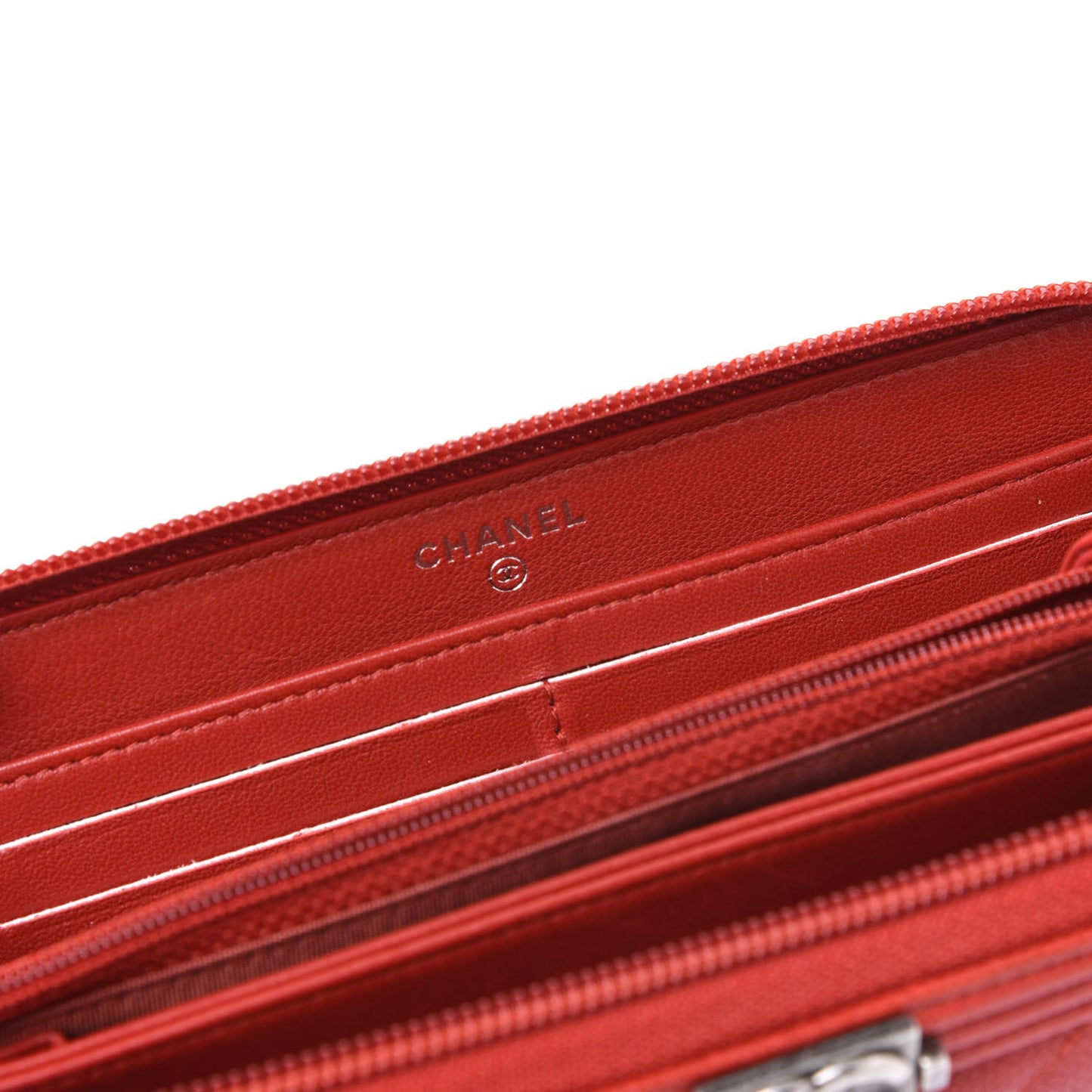 Caviar Quilted Large Boy Zip Around Wallet Red