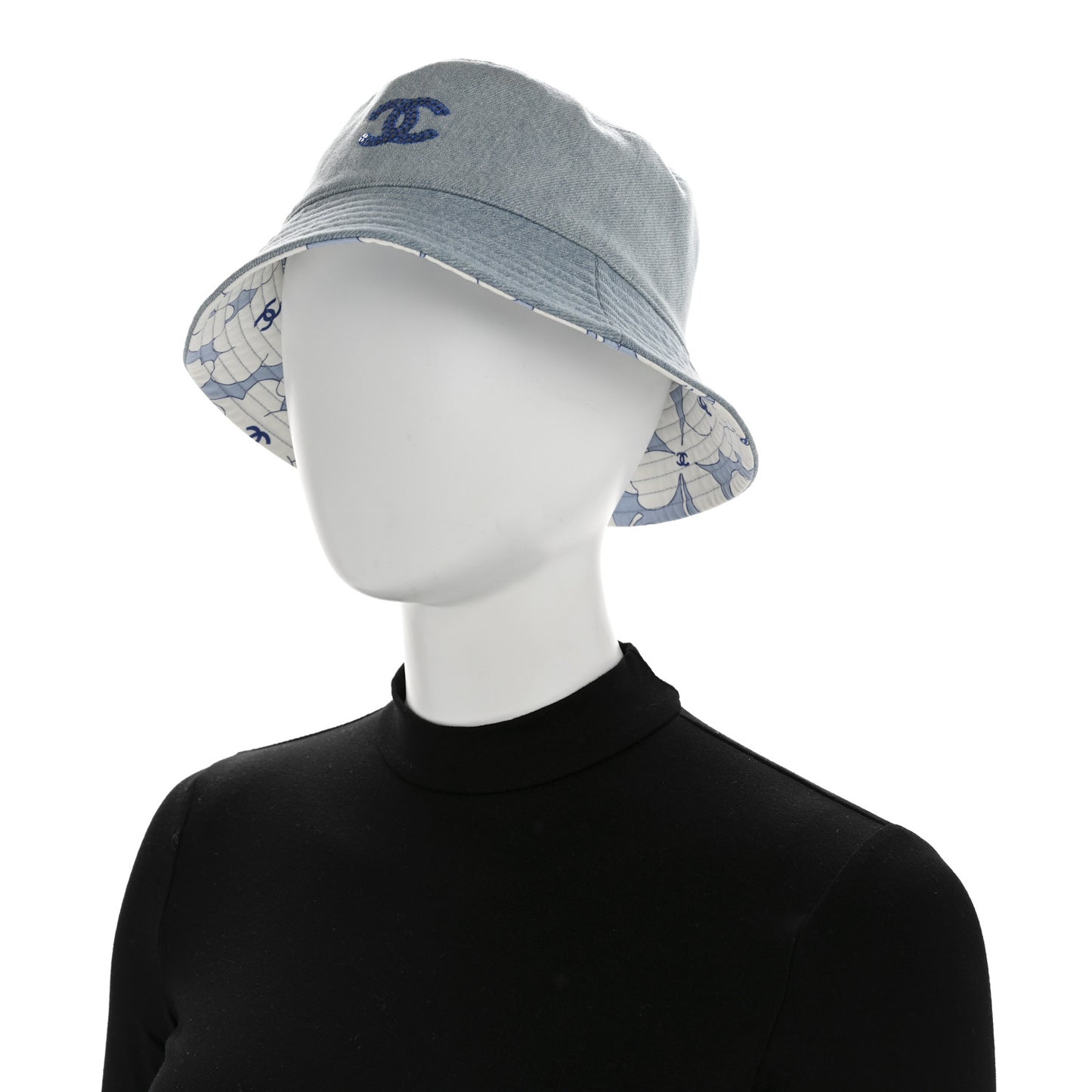 Denim Sequin Reversible Bucket Hat Blue