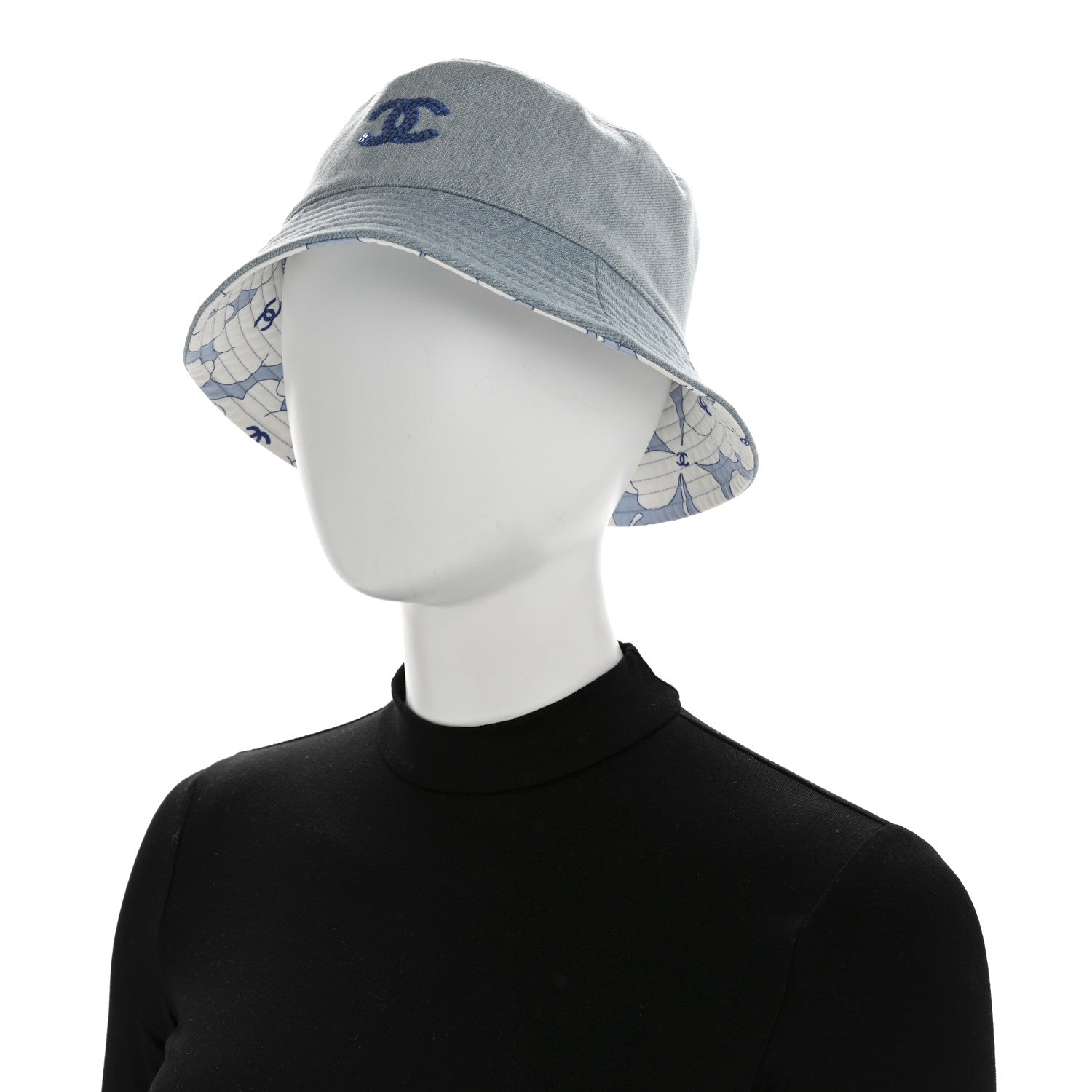 Chanel Denim Sequin Reversible Bucket Hat Blue 2 of 9