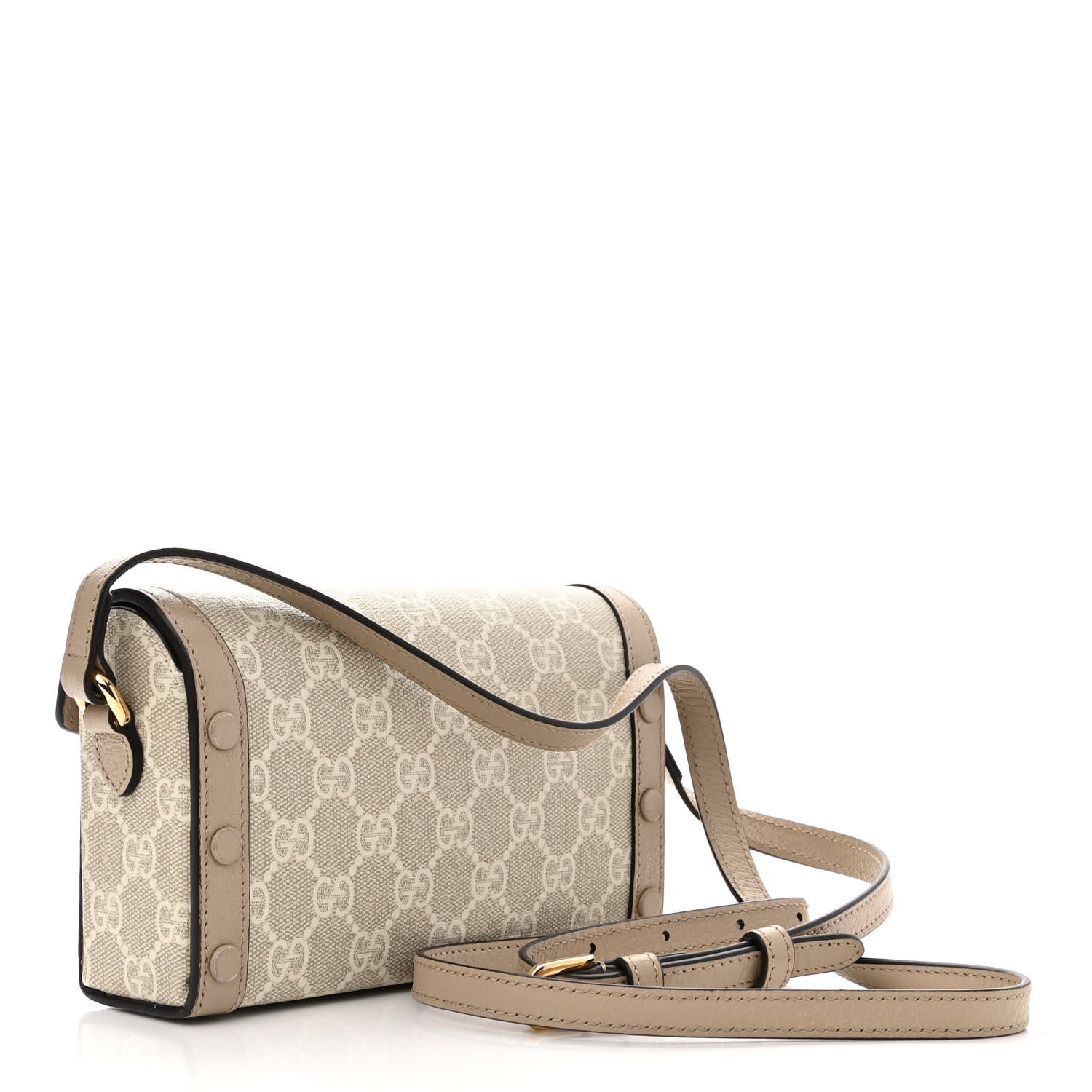 Gucci GG Supreme Monogram Textured Dollar Calfskin Mini Horsebit 1955 Shoulder Bag Beige Mystic White Oatmeal 3 of 10