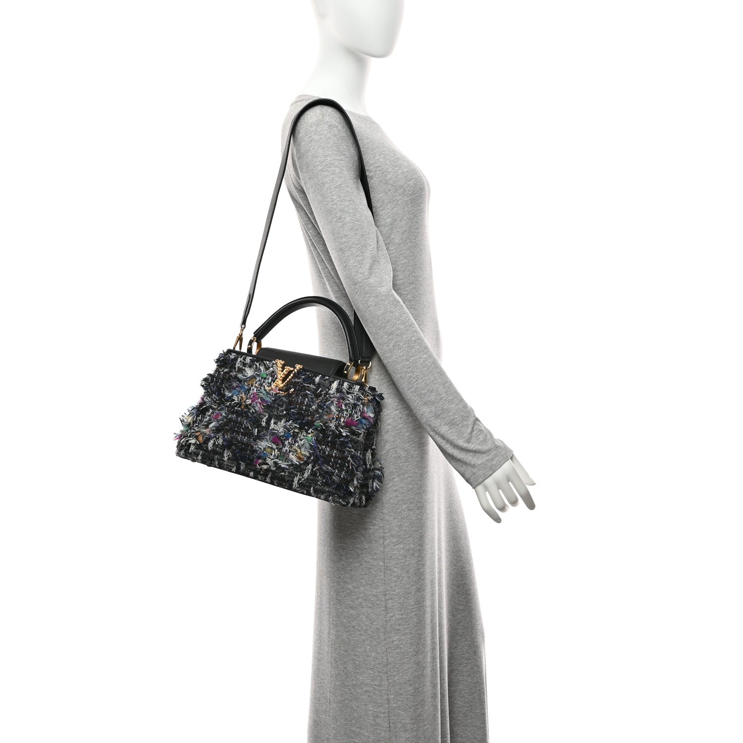 Louis Vuitton Tweed Calfskin Capucines MM Multicolor 2 of 9