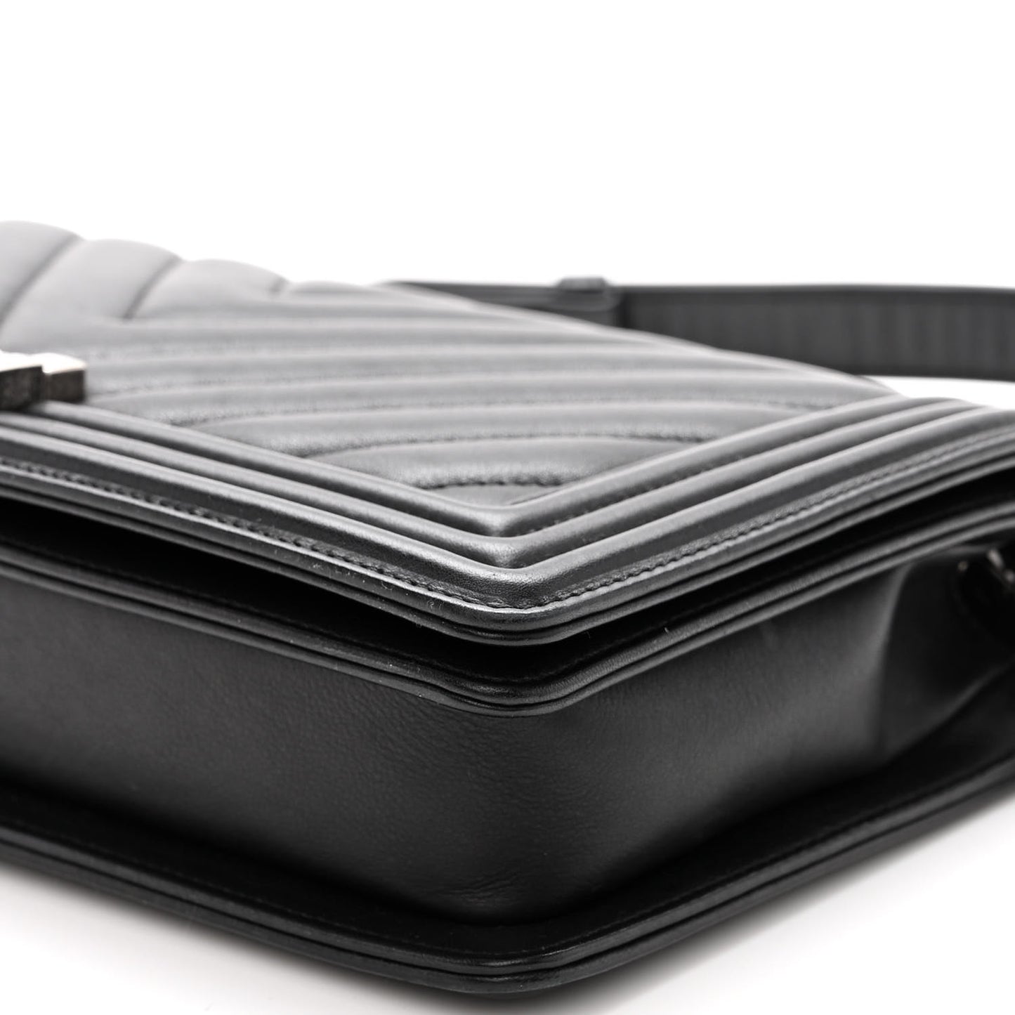 Calfskin Chevron Quilted Boy Convertible Clutch Flap Black