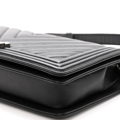 Chanel Calfskin Chevron Quilted Boy Convertible Clutch Flap Black 10 of 11