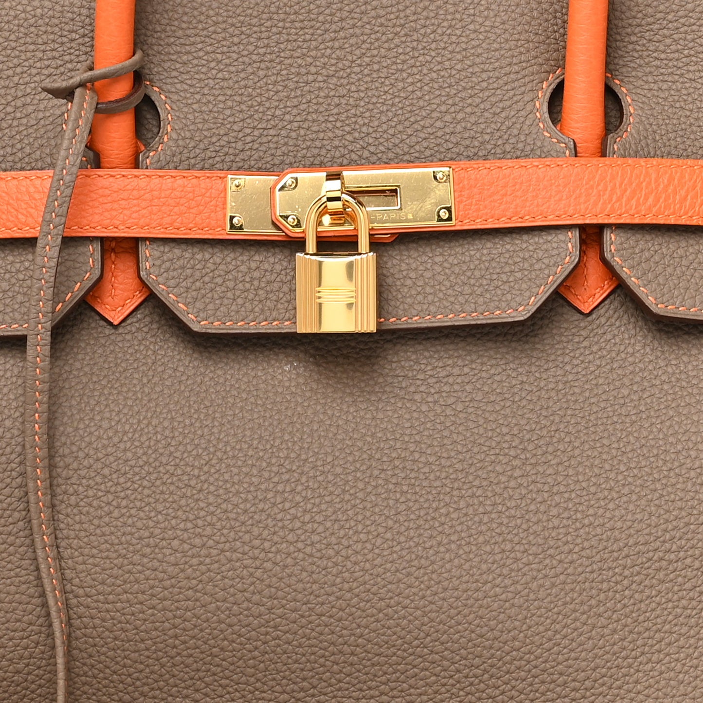 Togo Bi Color Horseshoe Birkin 40 Etoupe Orange