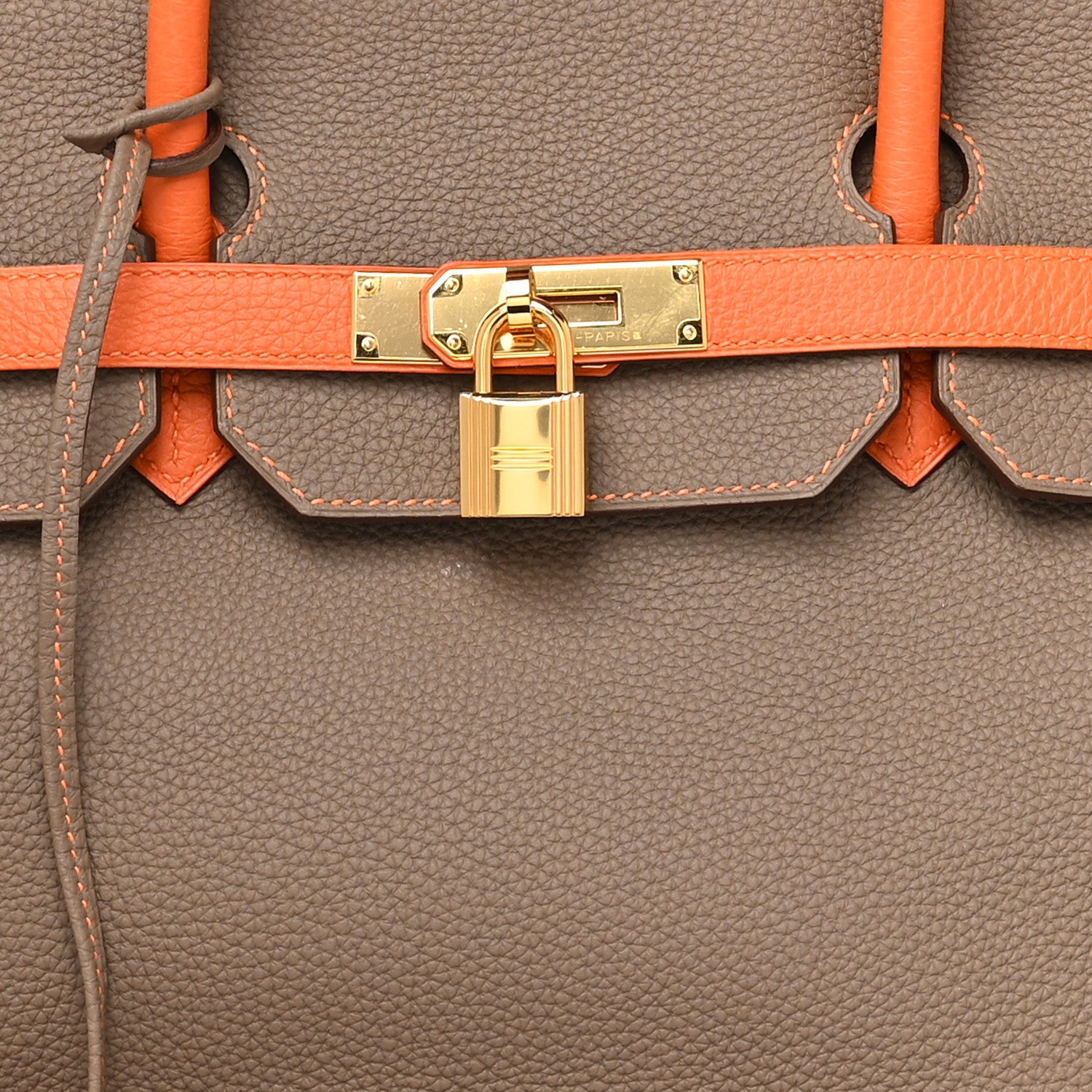 Hermes Togo Bi Color Horseshoe Birkin 40 Etoupe Orange 7 of 11