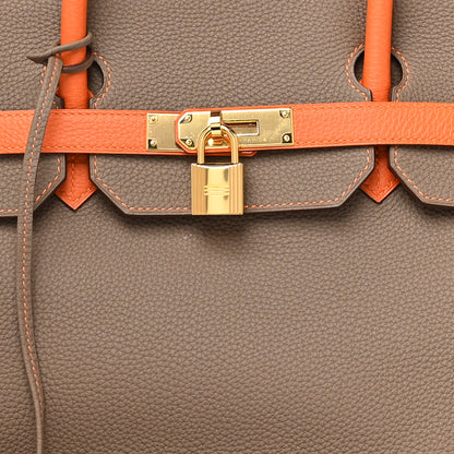 Hermes Togo Bi Color Horseshoe Birkin 40 Etoupe Orange 7 of 11