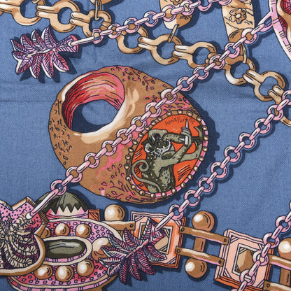 Hermes Cashmere Silk Zenobie Reine De Palmyre Shawl 140 Turquoise Rose Gris Bleuete 3 of 4