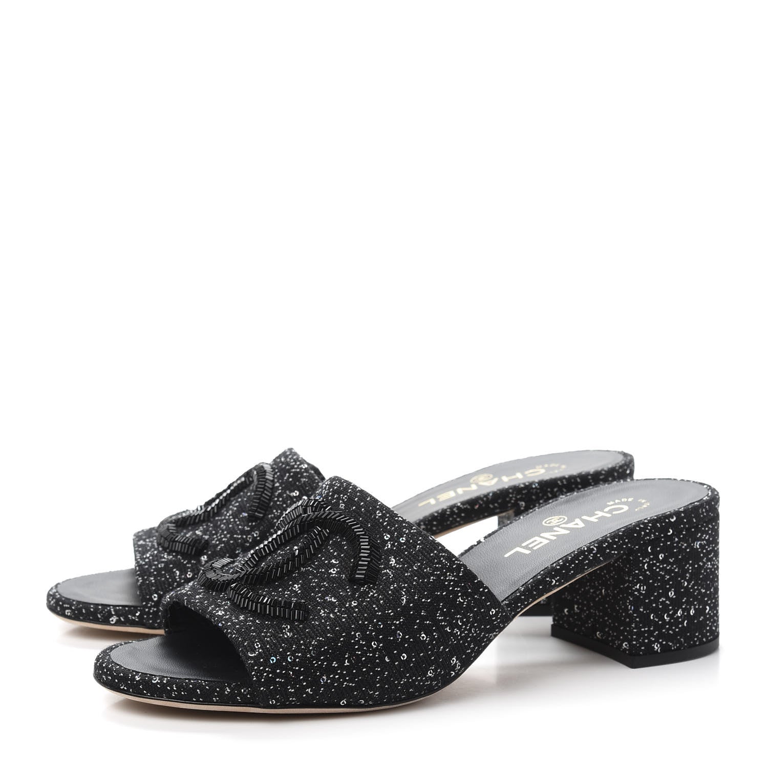 Chanel Tweed CC Mules 39.5 Black 3 of 8