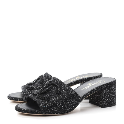 Chanel Tweed CC Mules 39.5 Black 3 of 8