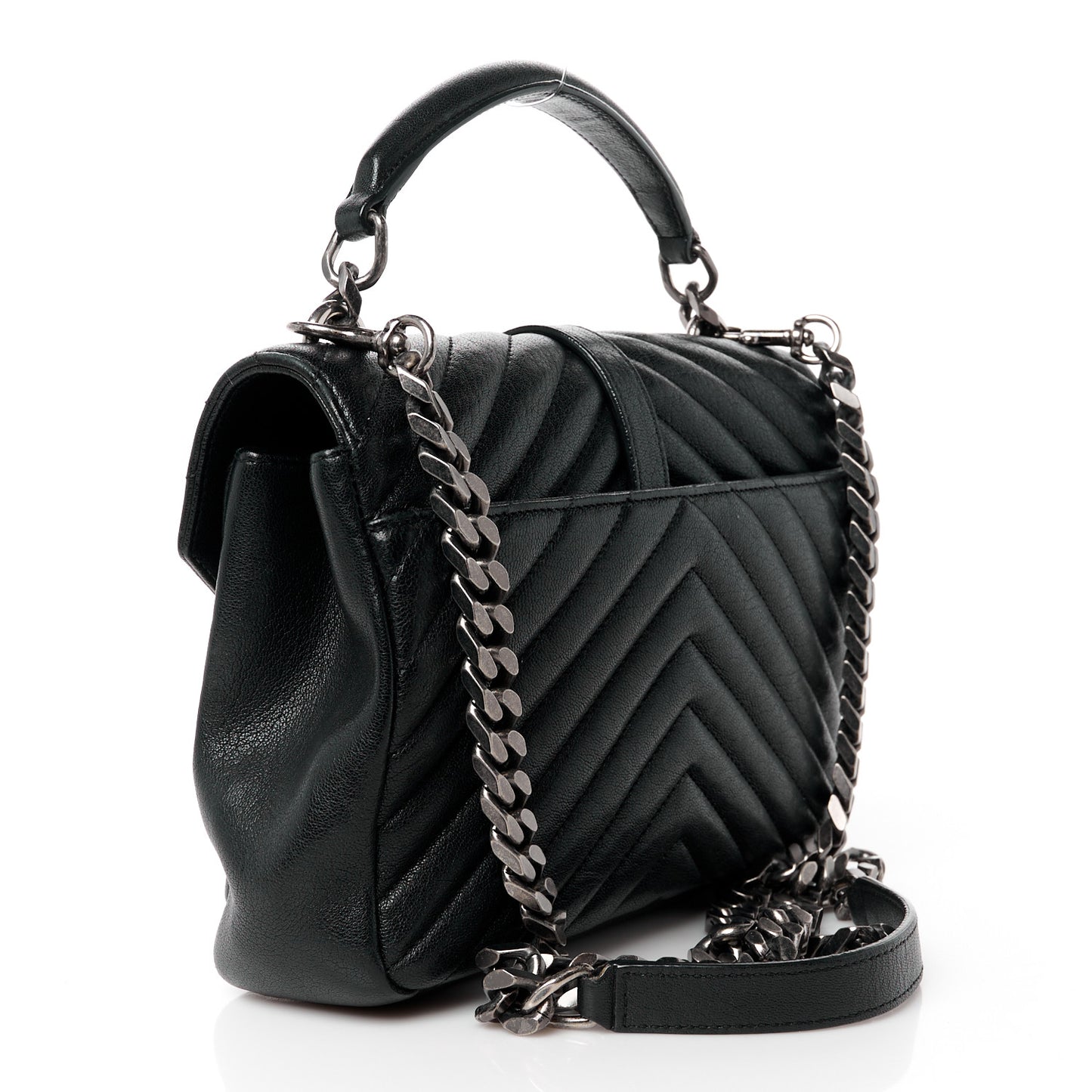 Sheepskin Matelasse Chevron Monogram Medium College Bag Black