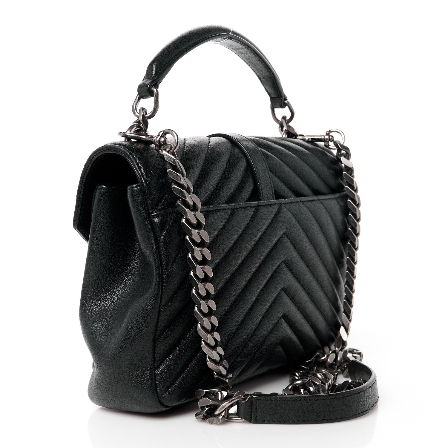 Saint Laurent Sheepskin Matelasse Chevron Monogram Medium College Bag Black 3 of 11