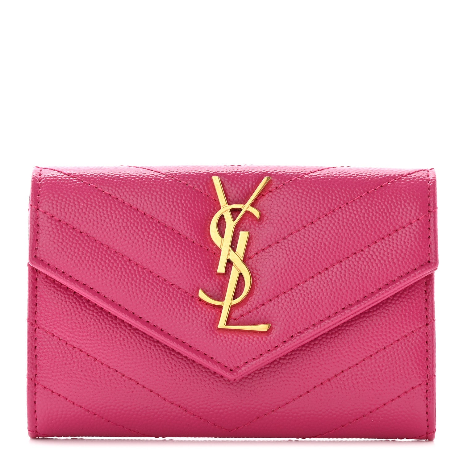 Saint Laurent Grain De Poudre Matelasse Chevron Small Monogram Envelope Wallet Bubblegum 1 of 12