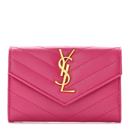 Saint Laurent Grain De Poudre Matelasse Chevron Small Monogram Envelope Wallet Bubblegum 1 of 12