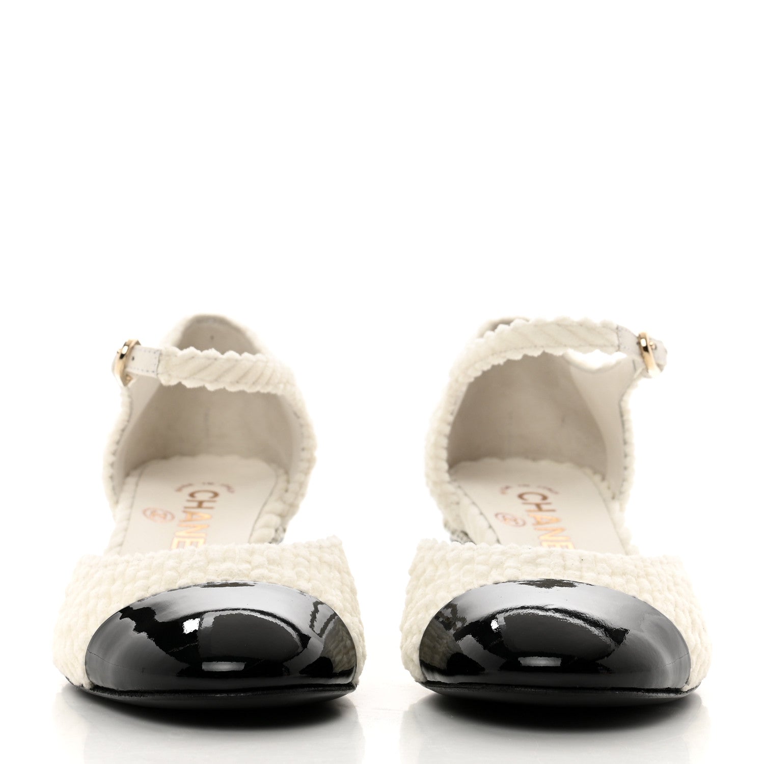 Chanel Velvet Patent Calfskin Pearl Mary Jane Flats 36 White Black 2 of 9