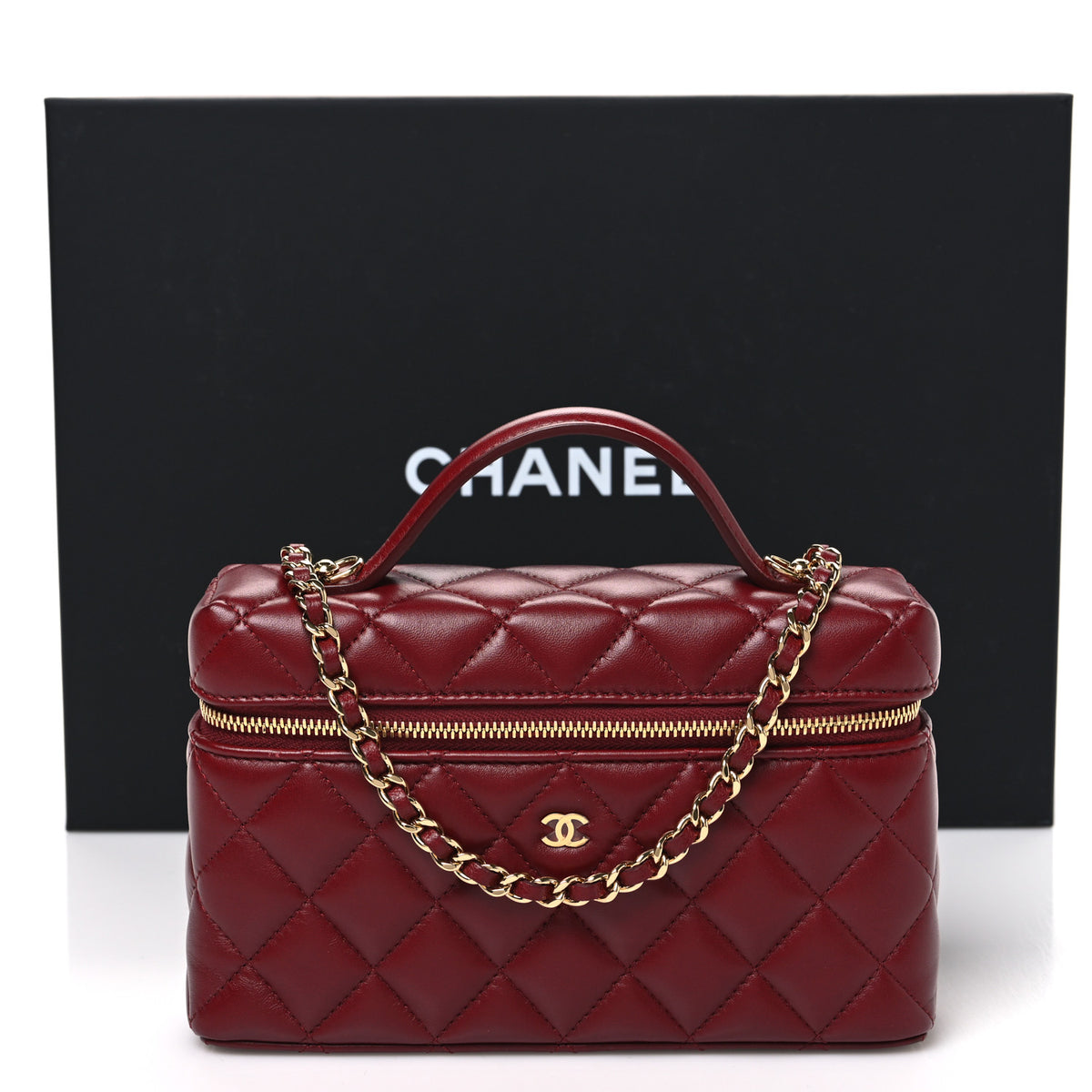 Chanel Lambskin Quilted Top Handle Slim Vanity With Chain Burgundy 11 of 11