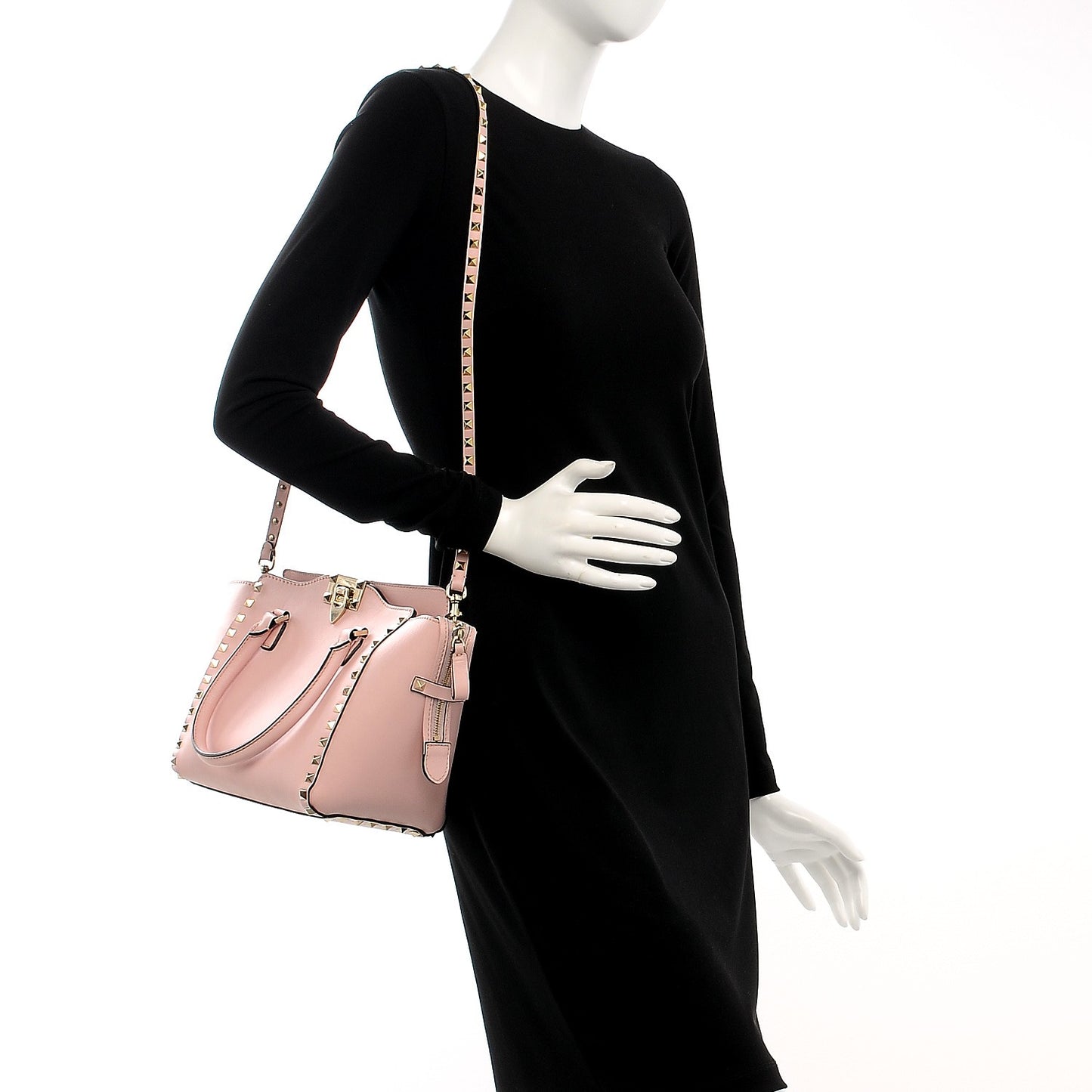 Vitello Small Rockstud Double Handle Tote Rose