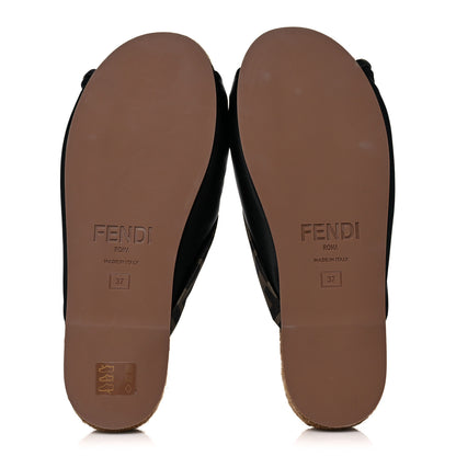 Fendi Satin FF Twist Espadrille Slide Sandal 37 Black Tobacco 5 of 7